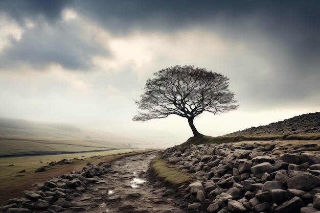 un arbre solitaire dans un champ