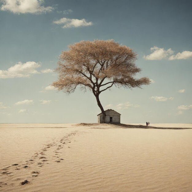 Un arbre solitaire dans le désert Un arbre isolé dans le dessert