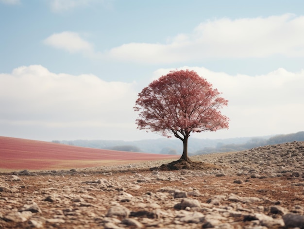 un arbre solitaire dans un paysage stérile