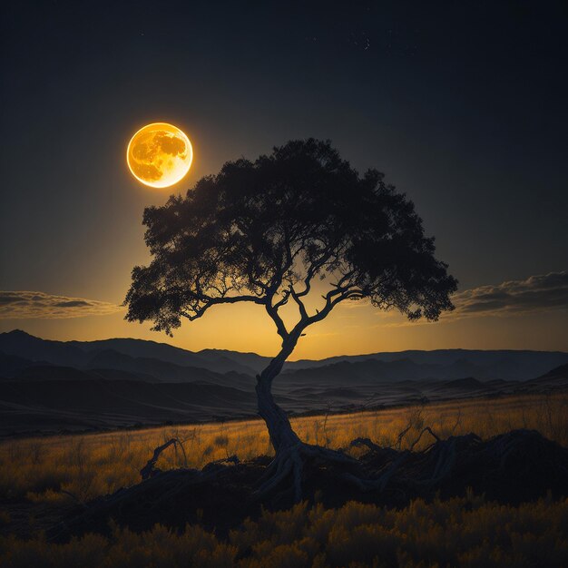 Arbre solitaire avec une éclipse solaire