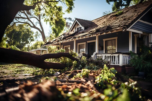 arbre tombé sur le toit de la maison après l'assurance de la propriété de l'ouragan