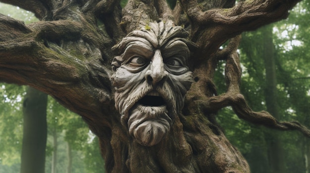 Un arbre tordu avec des branches formant un visage