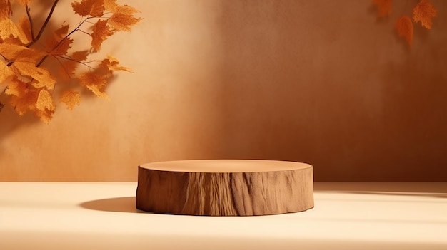 Arbre tropical de table de podium en bois naturel minimal IA générative