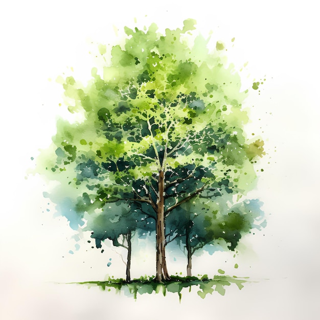 Photo arbre vert à aquarelle arbre à aquarelle
