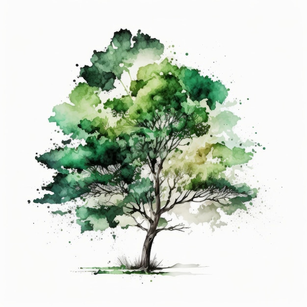 Arbre vert aquarelle Illustration AI GenerativexA