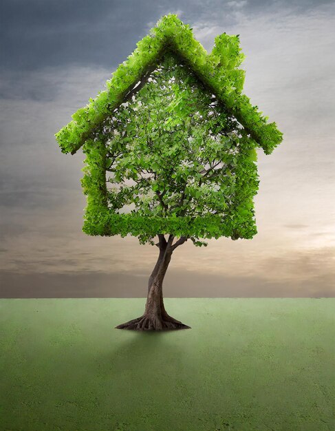 Photo arbre vert en forme de maison comme concept immobilier