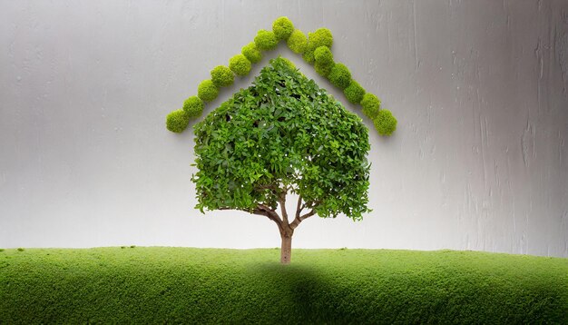 Photo arbre vert en forme de maison comme concept immobilier