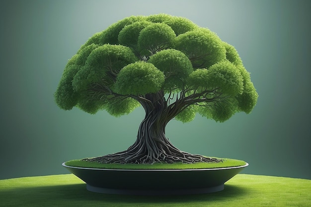 Un arbre vert à la forme ronde génère de l'ai