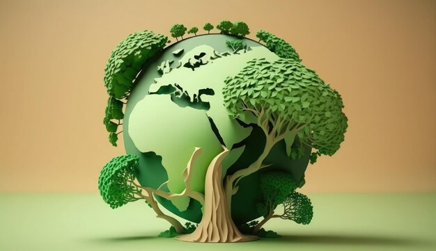 Arbre vert de la Journée mondiale de la Terre avec le monde Sauver l'environnement sauver le concept d'écologie de la planète propre