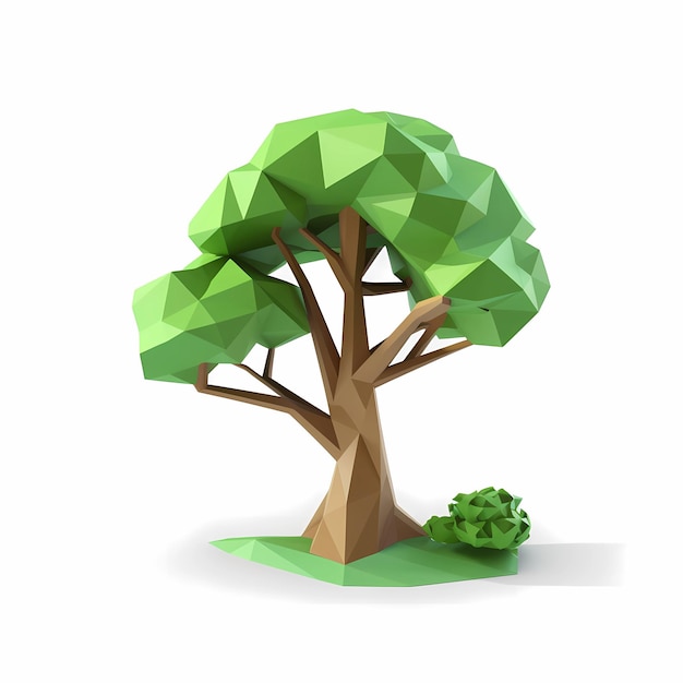 Arbre vert lowpoly3d élégant avec un fond blanc