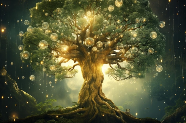 L'arbre de la vie fantastique avec des sphères lumineuses