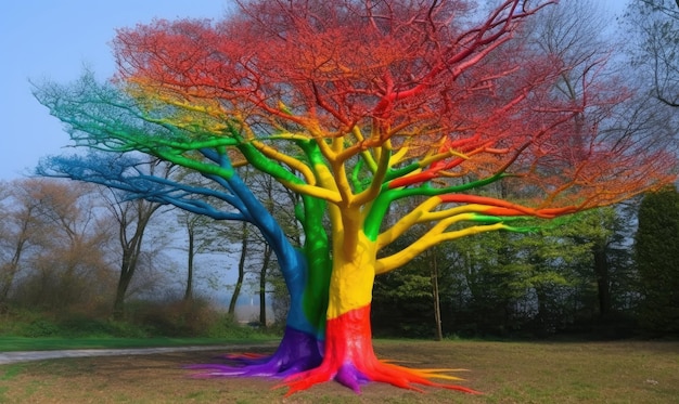 Les arbres arc-en-ciel créent une scène fascinante dans la forêt Création à l'aide d'outils d'IA génératifs