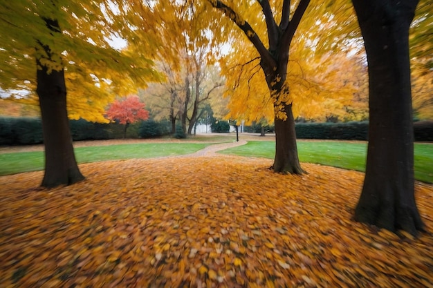 Des arbres d'automne flous dans le jardin