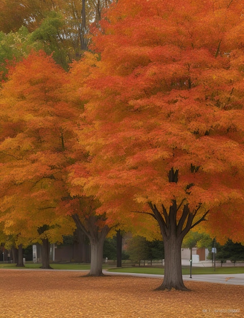 Les arbres à l'automne avec leurs feuilles qui prennent des nuances vives de rouge, d'orange et de jaune