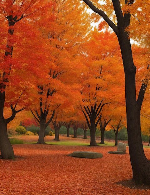 Les arbres à l'automne avec leurs feuilles qui prennent des nuances vives de rouge, d'orange et de jaune