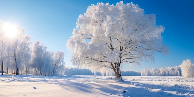 Arbres et bancs enneigés dans le parc de la ville Paysage hivernal d'arbres givrés avec IA générative