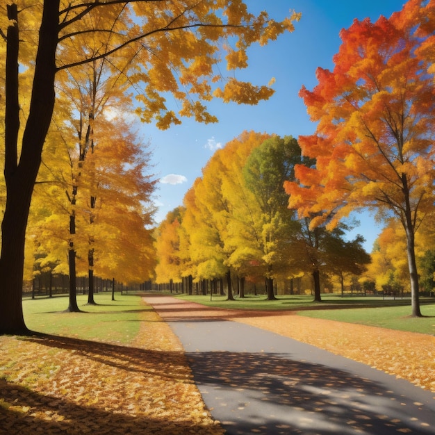 Arbres en bel automne avec allées