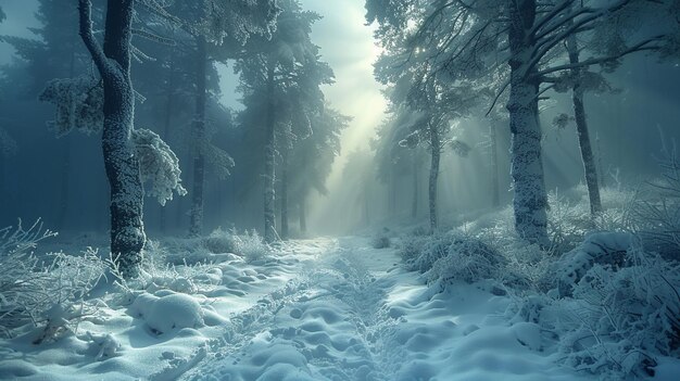 Des arbres couverts de neige dans une forêt d'hiver