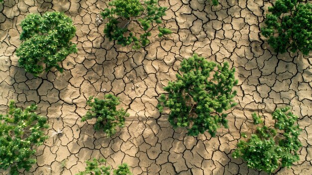 Photo arbres cultivés dans un sol sec et fissuré pendant la saison sèche réchauffement climatique