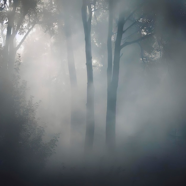 Arbres dans le brouillard La fumée dans la forêt le matin Un matin brumeux parmi les arbres