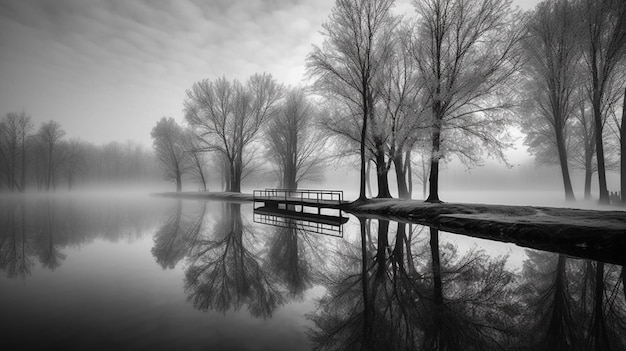 Arbres sur l'eau en hiver