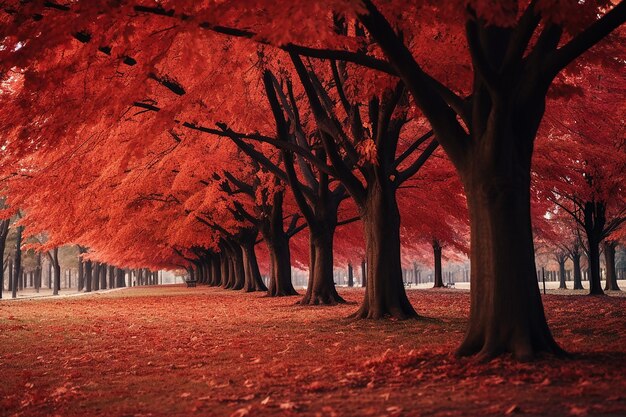 Des arbres à feuilles rouges dans le parc