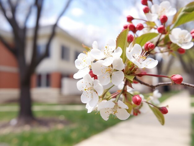 Des arbres fruitiers en fleurs dans un jardin