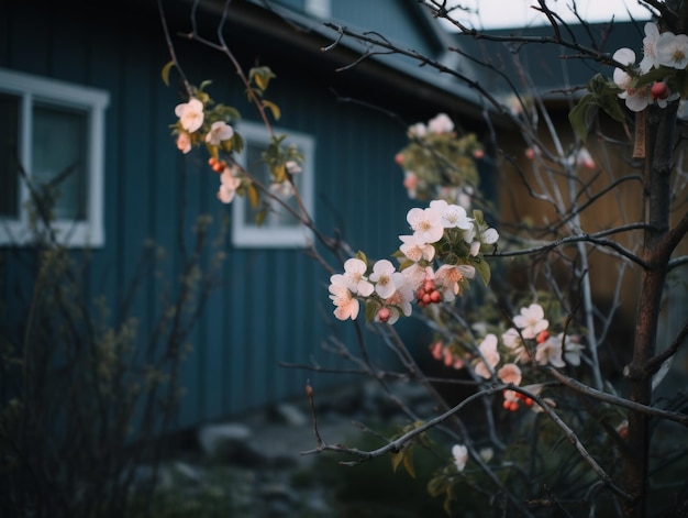 Des arbres fruitiers en fleurs dans un jardin