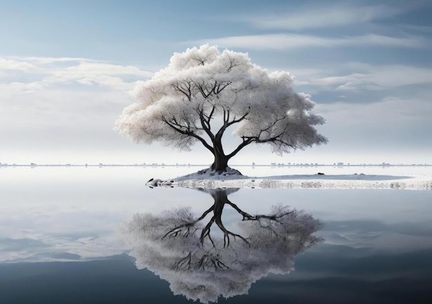 Arbres givrés et paysage dans la neige contre le ciel bleu Scène d'hiver