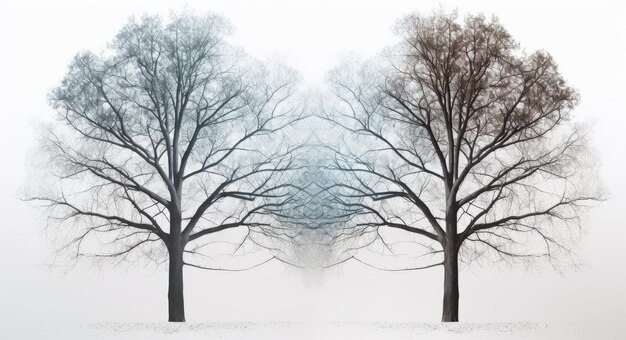 Photo arbres d'hiver contre une toile vierge 2 arbres sans feuilles sur fond blanc