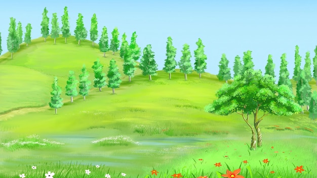 Arbres sur l'illustration de la colline