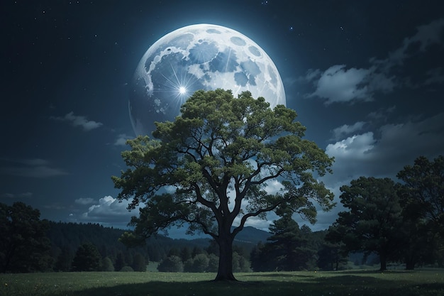 Des arbres avec la lune en arrière-plan