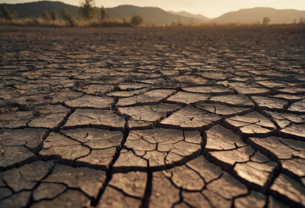 Des arbres morts sur une terre sèche et fissurée métaphore Sécheresse Crise de l'eau et changement climatique mondial