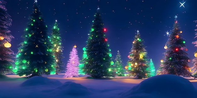 Des arbres de Noël brillants comme arrière-plan panoramique Des arbres de noël brillants en arrière-fond AI Génératif