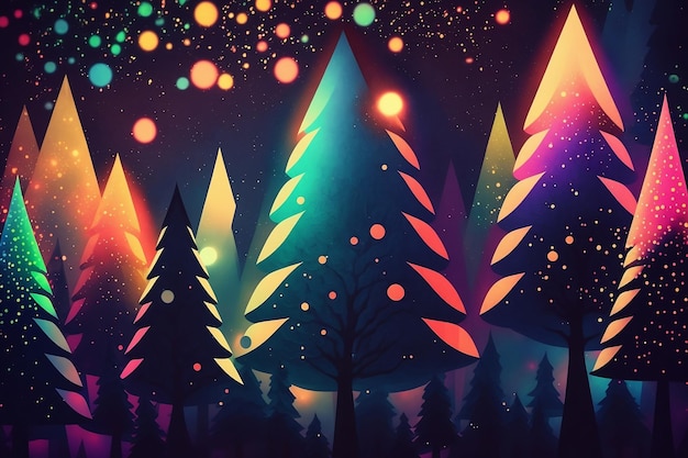 Des arbres de Noël avec un fond abstrait dans des lumières colorées