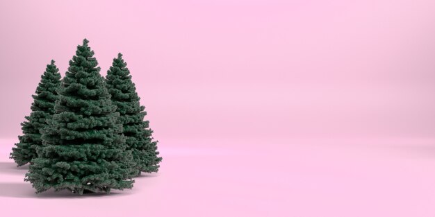 Arbres de Noël isolés sur rose