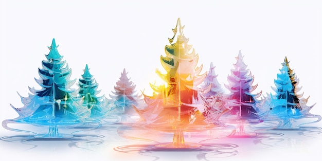 Arbres de Noël en verre transparent coloré sur fond blanc Illustration bannière