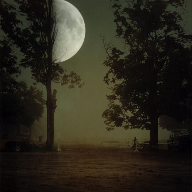 Photo des arbres nus contre le ciel la nuit