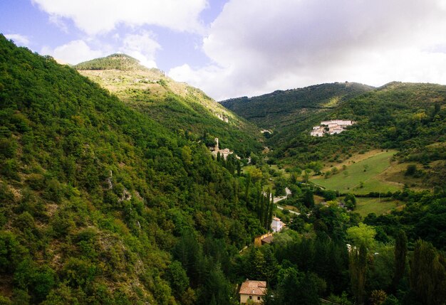 Des arbres sur le paysage contre la chaîne de montagnes