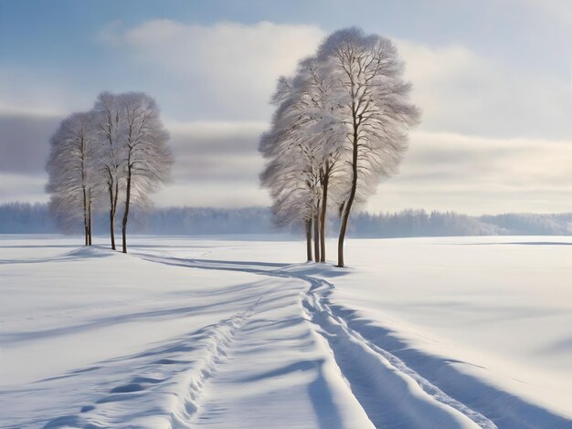 Arbres et pistes sur un paysage enneigé