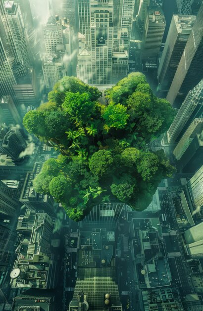 Des arbres poussent sur le toit d'un bâtiment au milieu de la ville Concept d'écologie et de protection de l'environnement