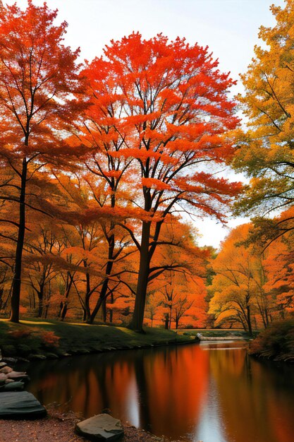 des arbres qui sont à côté d'un plan d'eau