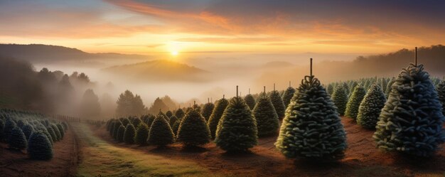 Photo des arbres en rangées à la ferme des arbres de noël dans la nature