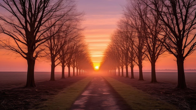 Les arbres s'élèvent et le soleil et le chemin