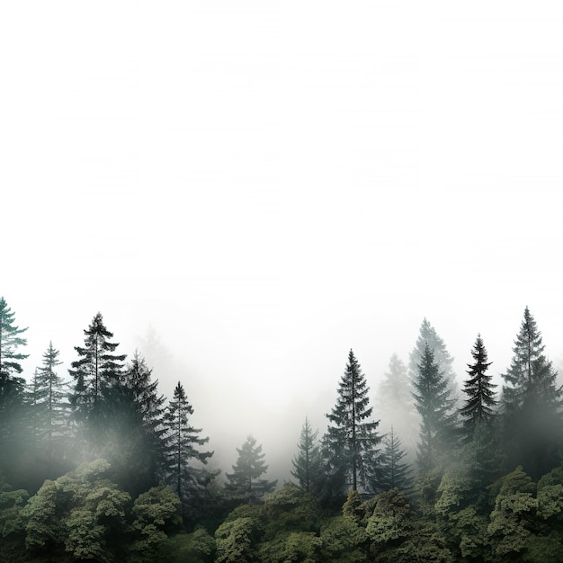 Photo arbres de sapin couleurs grises forêt sur fond blanc