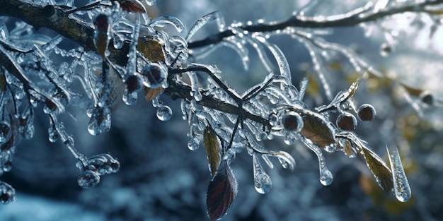 Les arbres de la tempête de verglas et le gel des fruits en hiver générés par l'IA