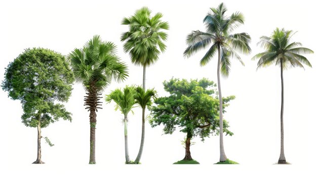 Des arbres tropicaux isolés sur fond blanc utilisés pour la publicité et l'architecture