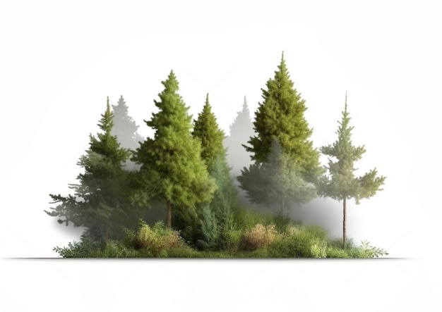 Des arbres verts, des arbustes et des prairies isolés sur une surface transparente