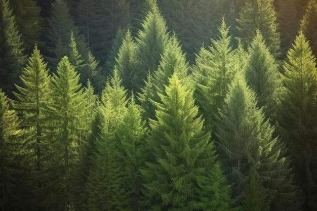 Des arbres verts sains dans une forêt de vieux sapins et pins génèrent de l'ai