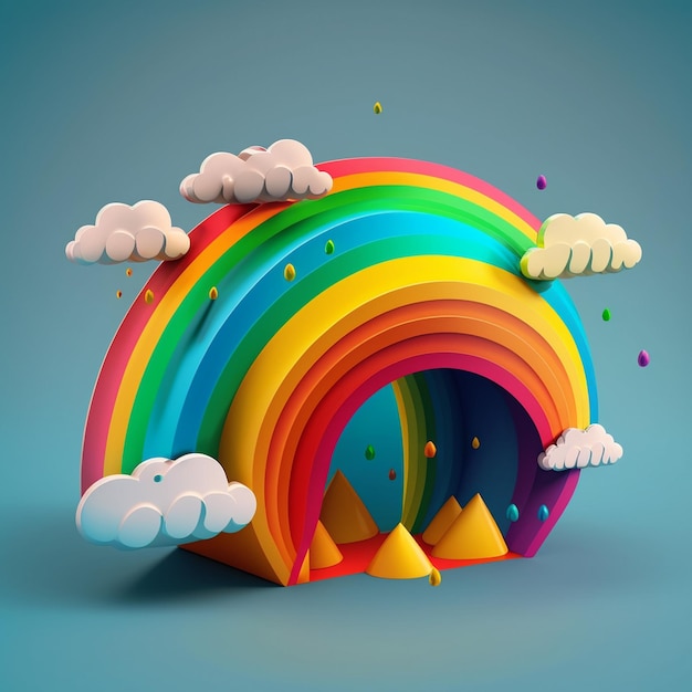 Arc-en-ciel 3D avec nuages Ai génératif